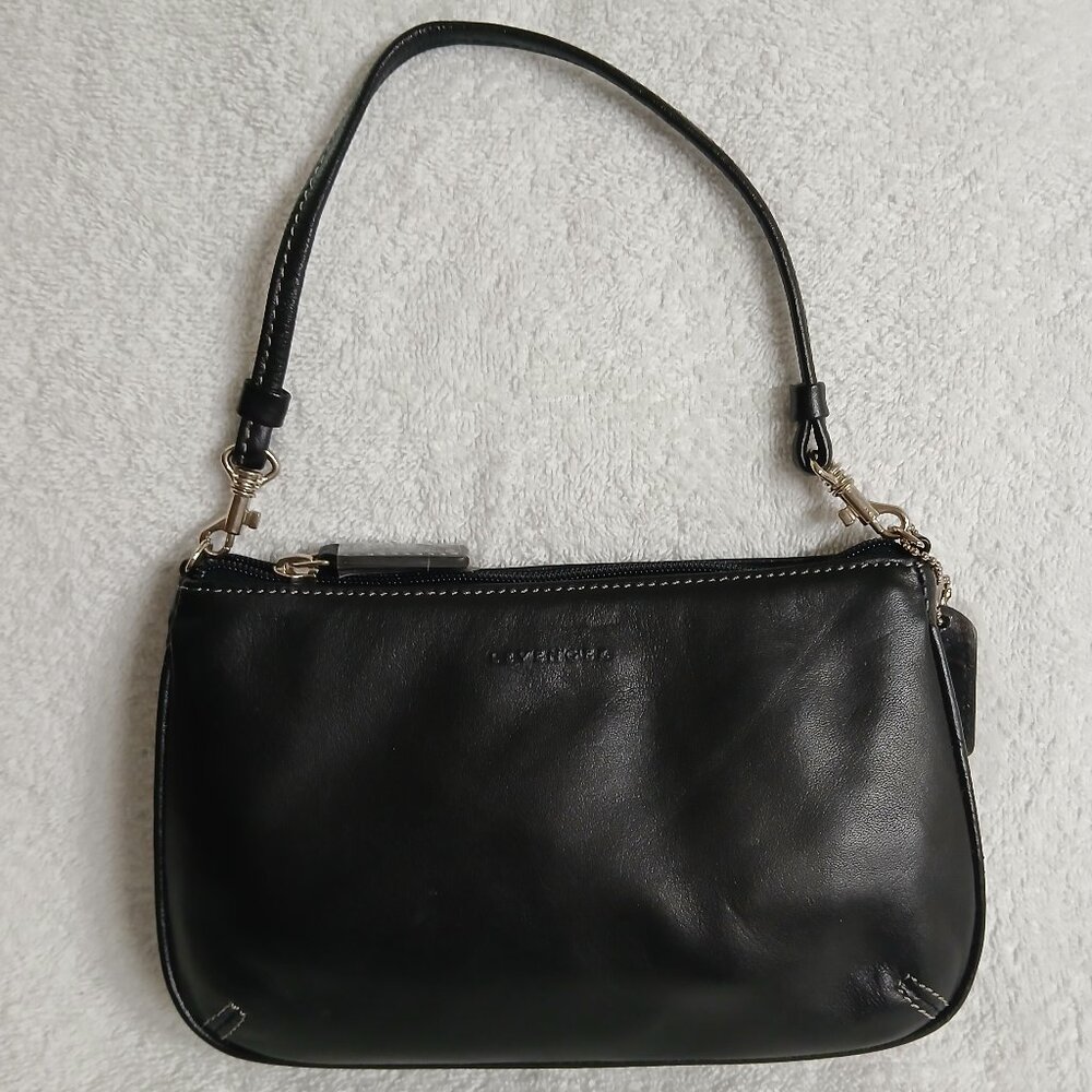 Levenger Black Leather Pouchette with Removable Strap -- NEW
